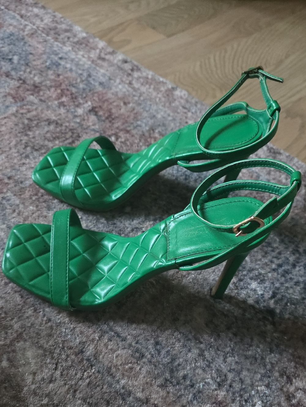 Green Quilted Ankle-Strap Stiletto Heels - Women
